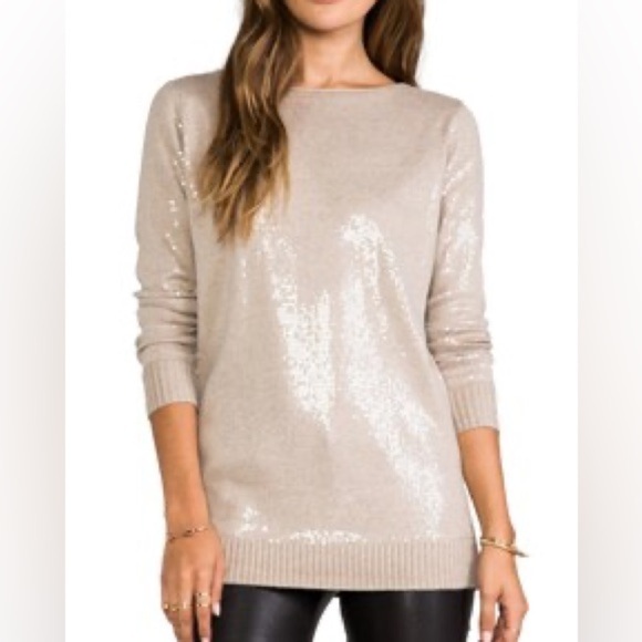 Heather oatmeal color sweater with clear sequins. Size S - Picture 1 of 7